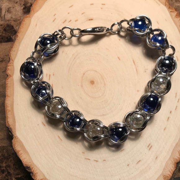 Heart shaped bracelet HANDMADE blue clear silver - Picture 4 of 8